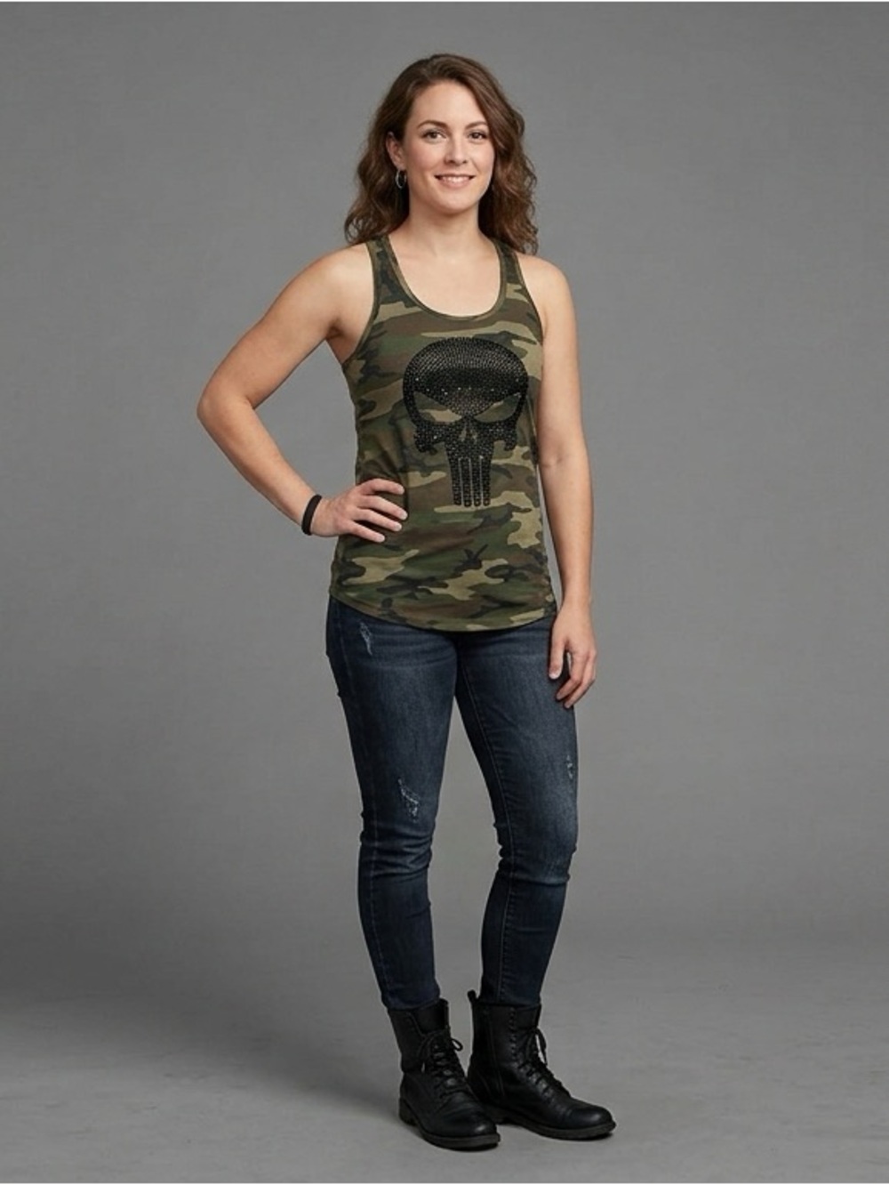 Marvel Punisher Women's Camo Skull Studded Tank Top - Size XL (Runs Small)